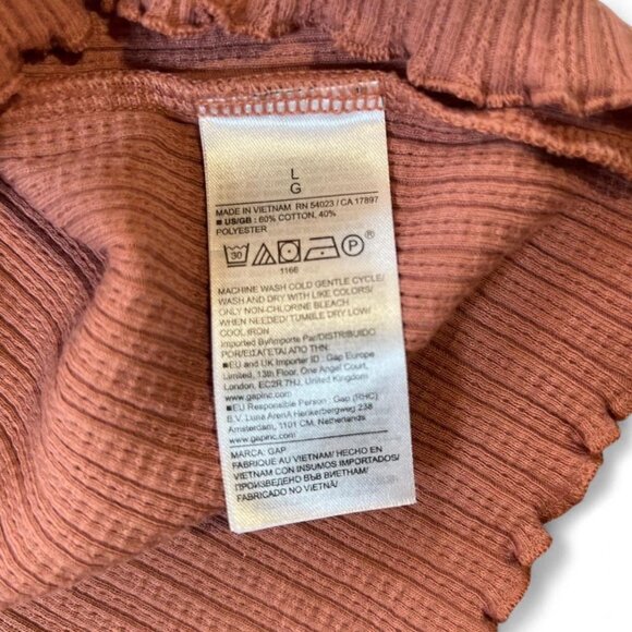 GAP Ribbed Knit Top L Dusty Rose Ranched Scoop Neck Lettuce Edge Feminine - Picture 5 of 5